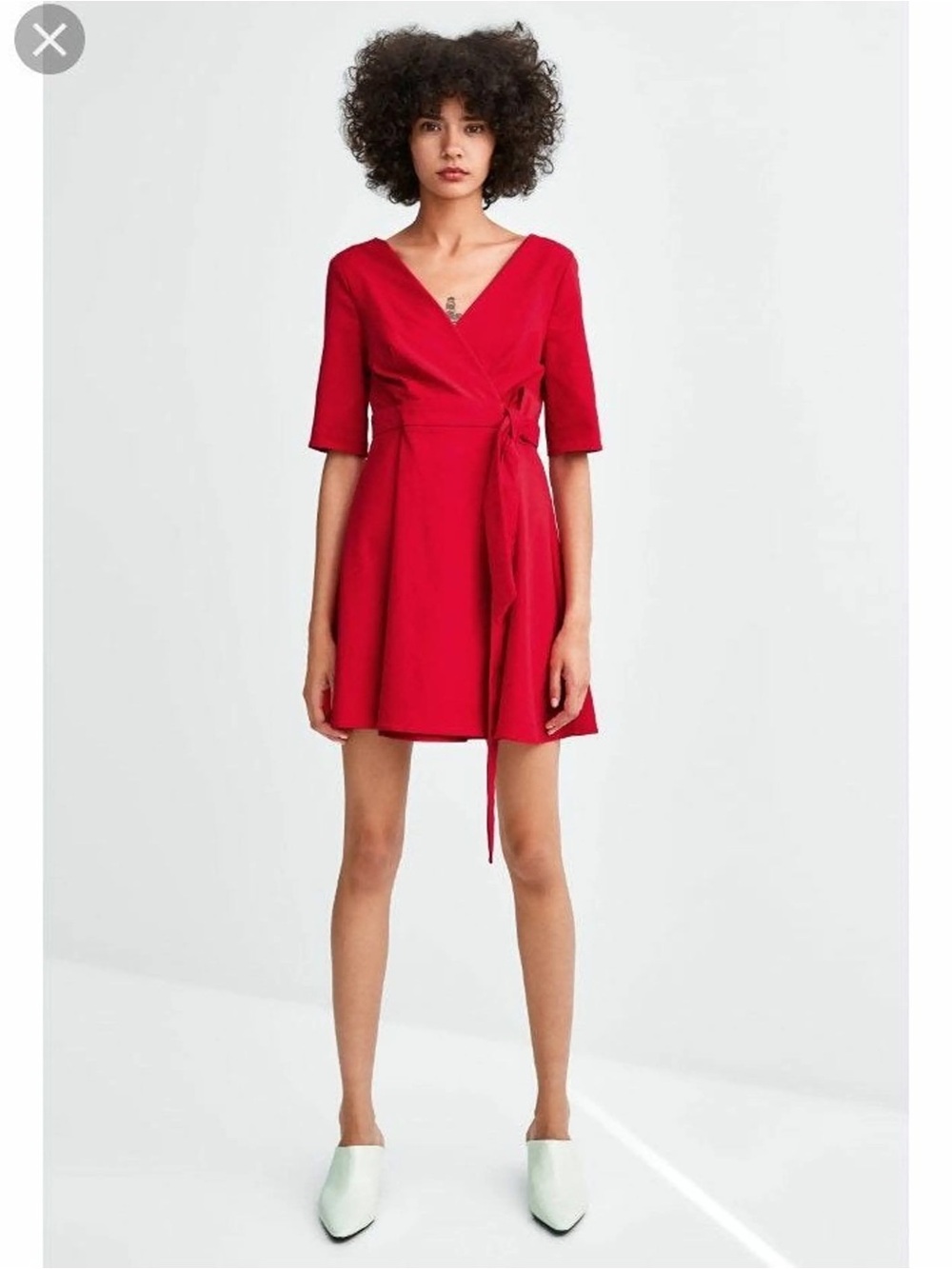 Zara Women’s Red Wrapped Pleated Quarter Sleeve Mini Dress - Picture 2 of 13
